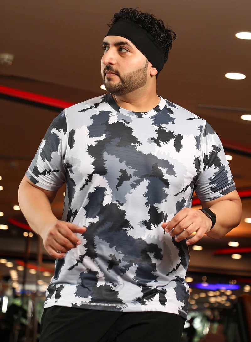 انستافاب بلس Men's Moon Grey Camouflage Activewear T-Shirt For Casual Wear | Crew Neck | Short Sleeve | Anti-Odor | Dri-Fit | Jersey T-Shirt Crafted With Comfort Fit & High-Performance